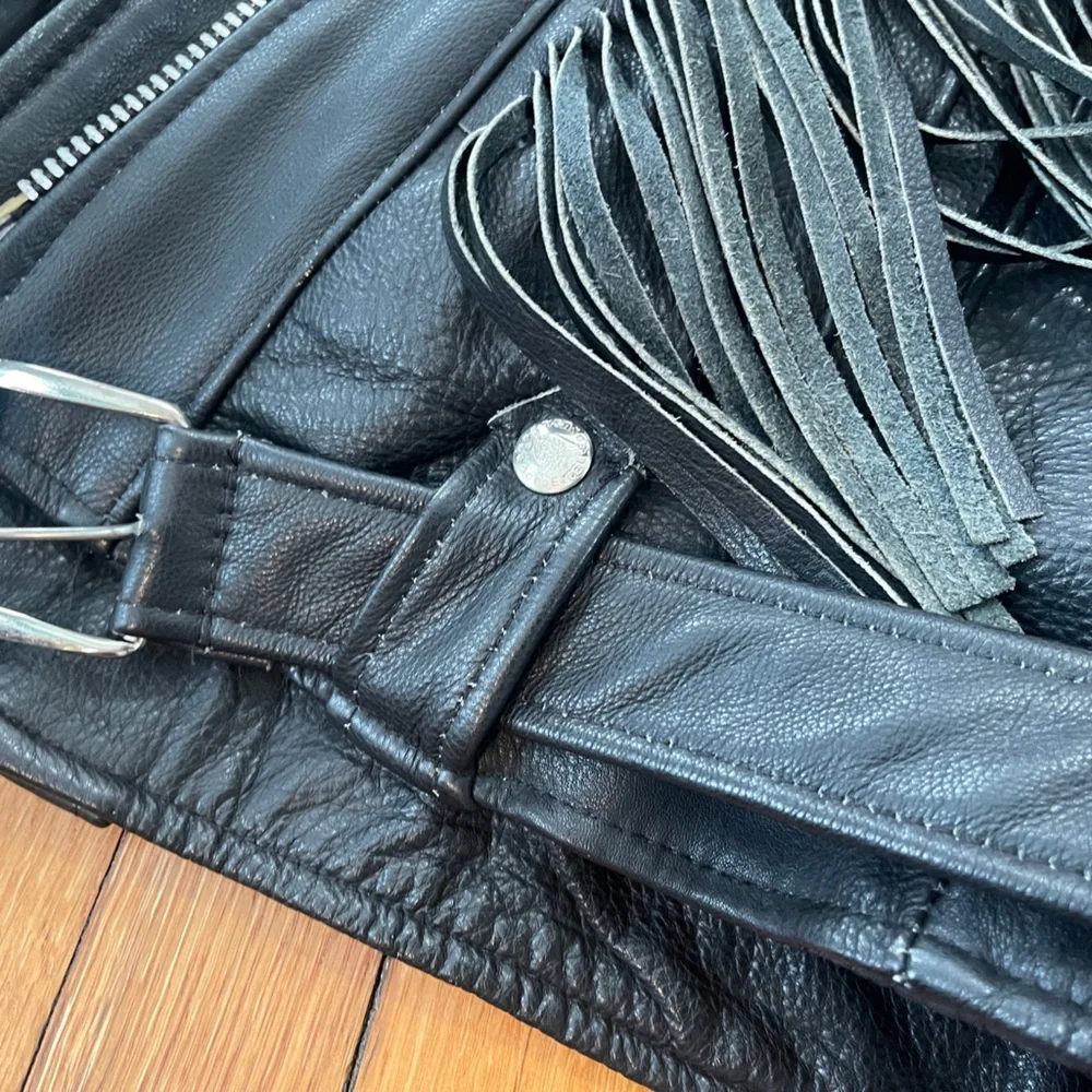 Vintage biker fringe black leather moto jacket - Picture 9 of 16